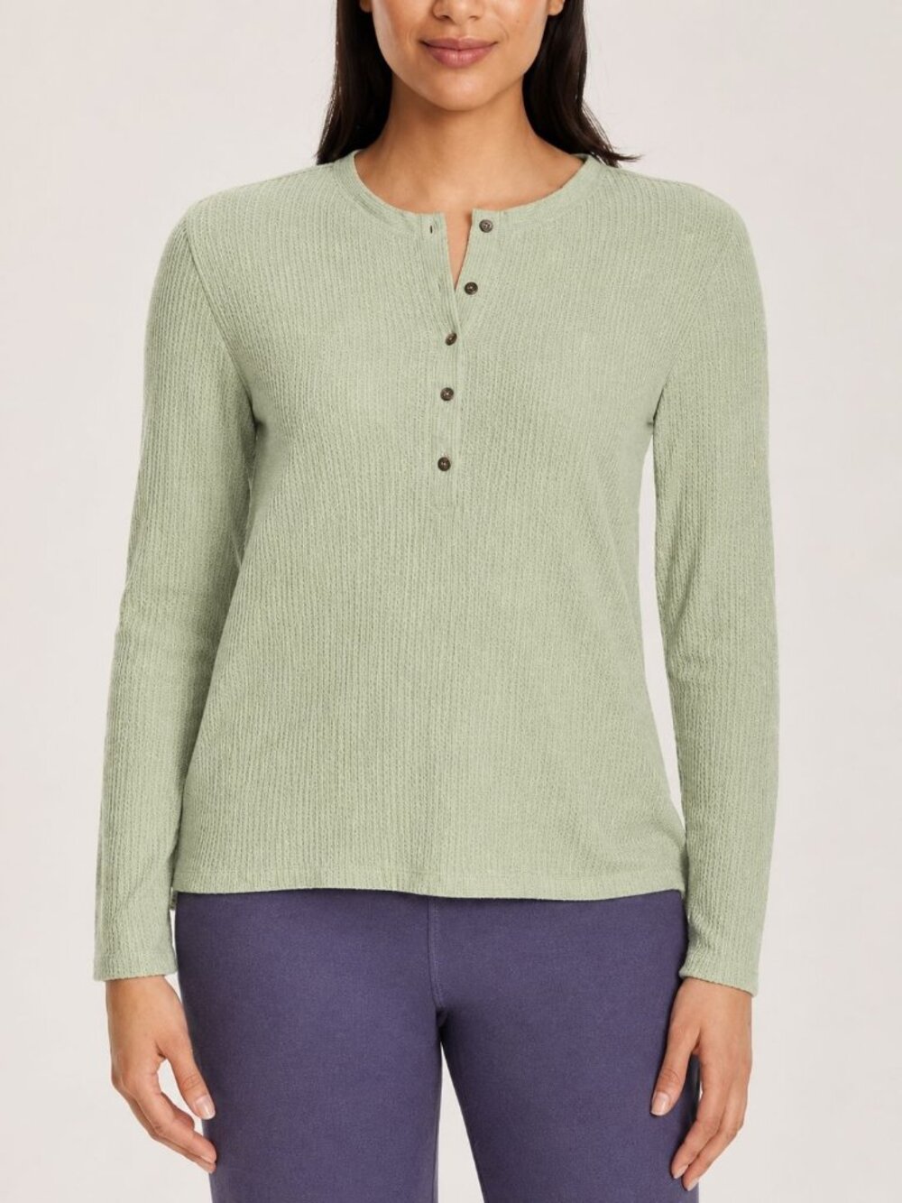 G.H. Bass & Co. Womens XS Green Textured Henley Long Sleeve Top - Picture 1 of 8